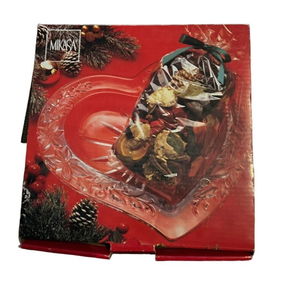 Mikasa Christmas Love Heart Glass Holiday Platter ~ 12.5" Potpourri Japan READ